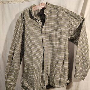 eddie bauer mens xl light green plaid long sleeve button-up shirt 100% cotton
